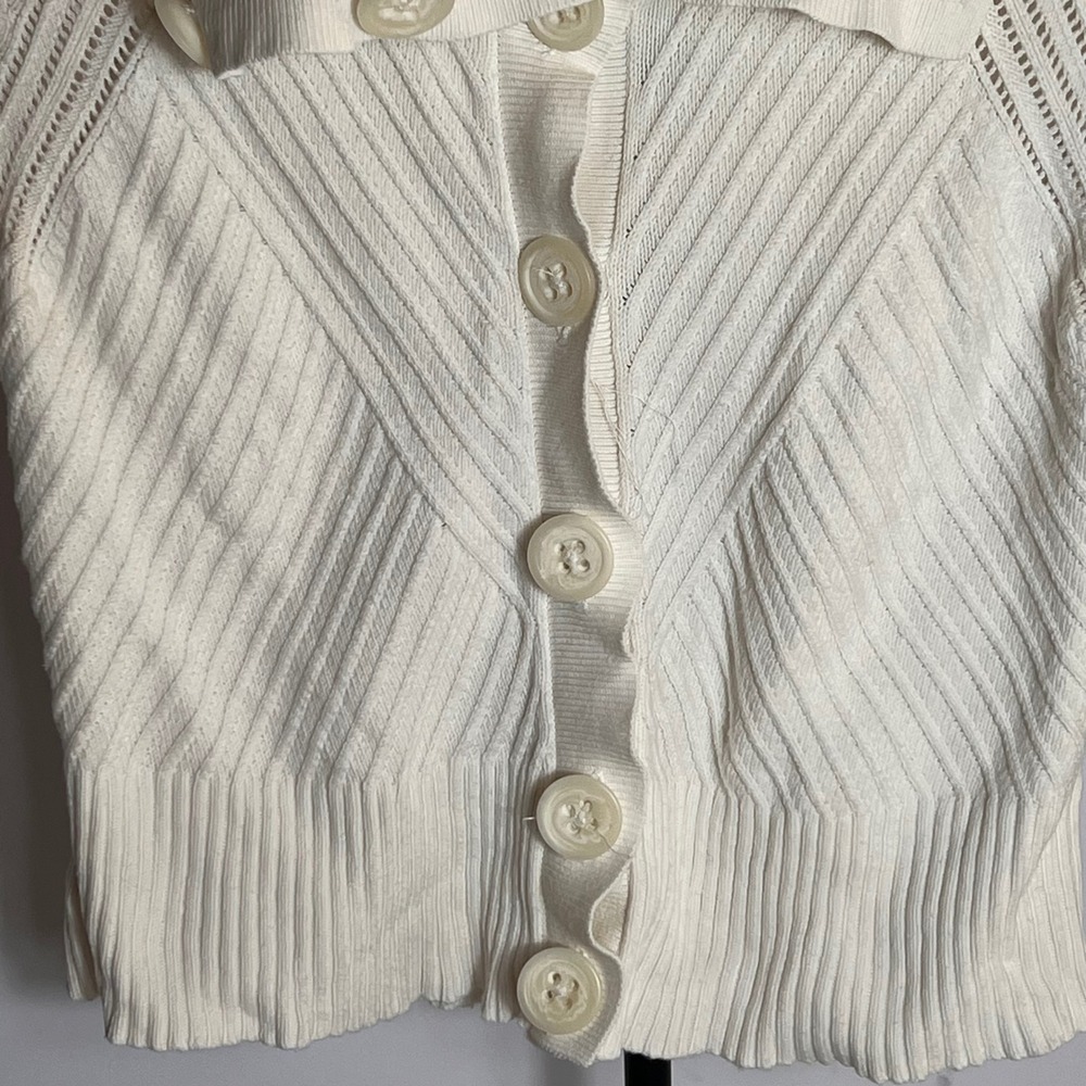 Semantiks Knit Short‎ Sleeve Cardigan Top Button Down Collared Sweater Cream - Picture 4 of 10
